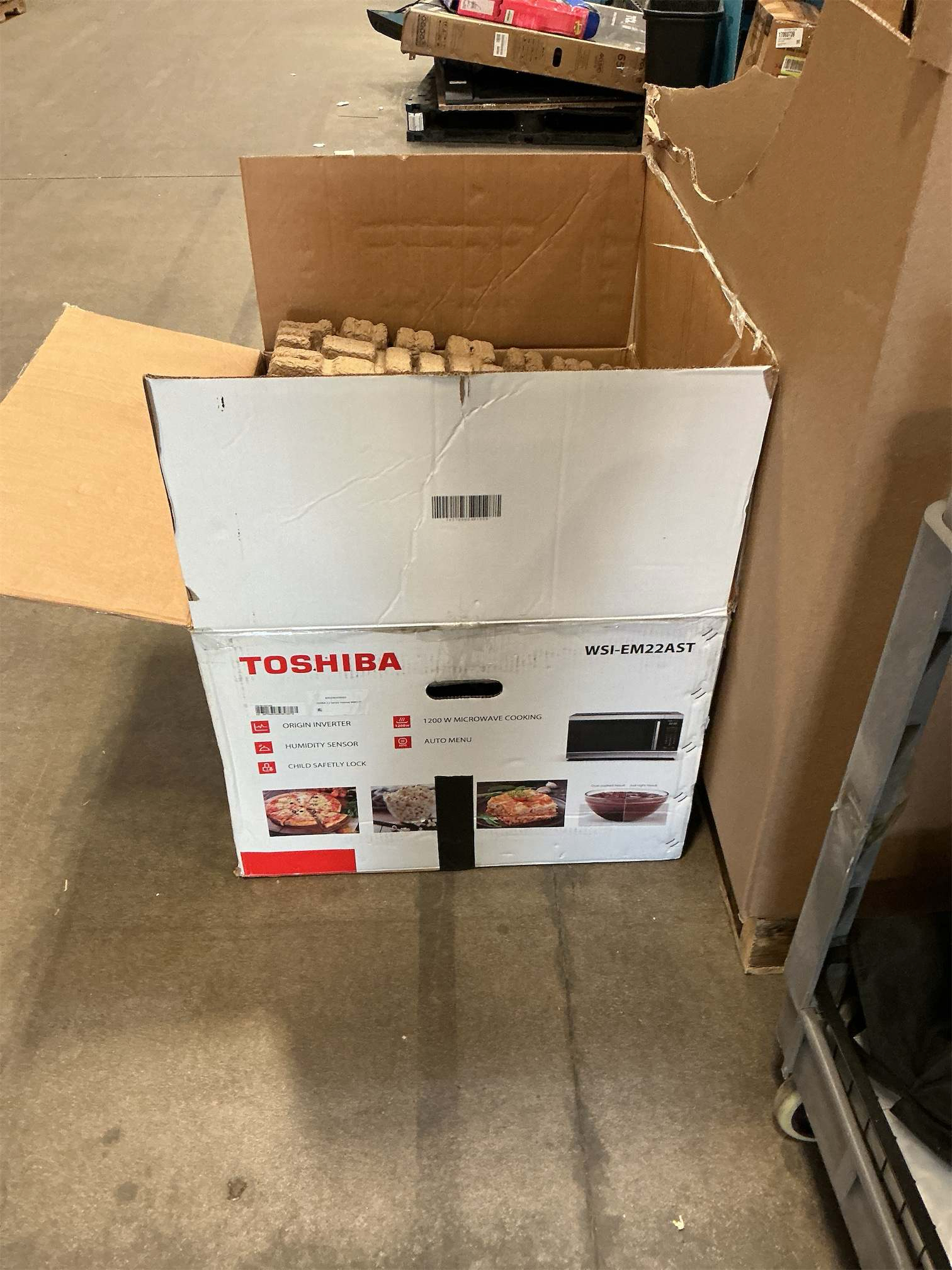 ‼️may be missing or broken pieces and also stains‼️TOSHIBA Flatbed/No Turntable Design Microwave Oven with Inverter Technology, Smart Sensor, Mute Function, 1200W, 1.3 Cu.Ft., Black Stainless Steel, ML-EM13PAITF(BS)