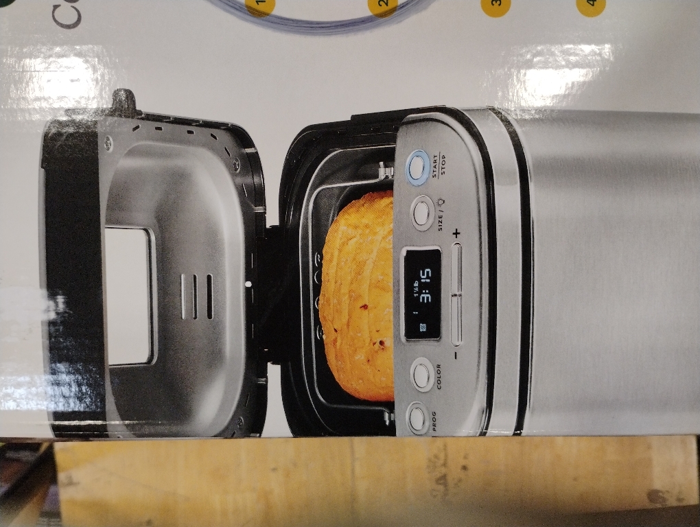 Cuisinart Bread Maker Machine, Stainless Steel Automatic Bread Machine with 12 Menu Options, 3 Loaf Sizes up to 2 Lb., 3 Crust Colors, Removable Nonstick Baking Pan & Kneading Paddle, CBK-110NAS | 12 Programs, 1/1.5/2-Lb Loaves, 3 Crust Colors, 13-Hr Delay, Removable Nonstick Pan and Paddle, Viewing WindowCuisinart Brushed Nickel Silver Stainless Steel 2 lbs. ‼️Light dirt‼️