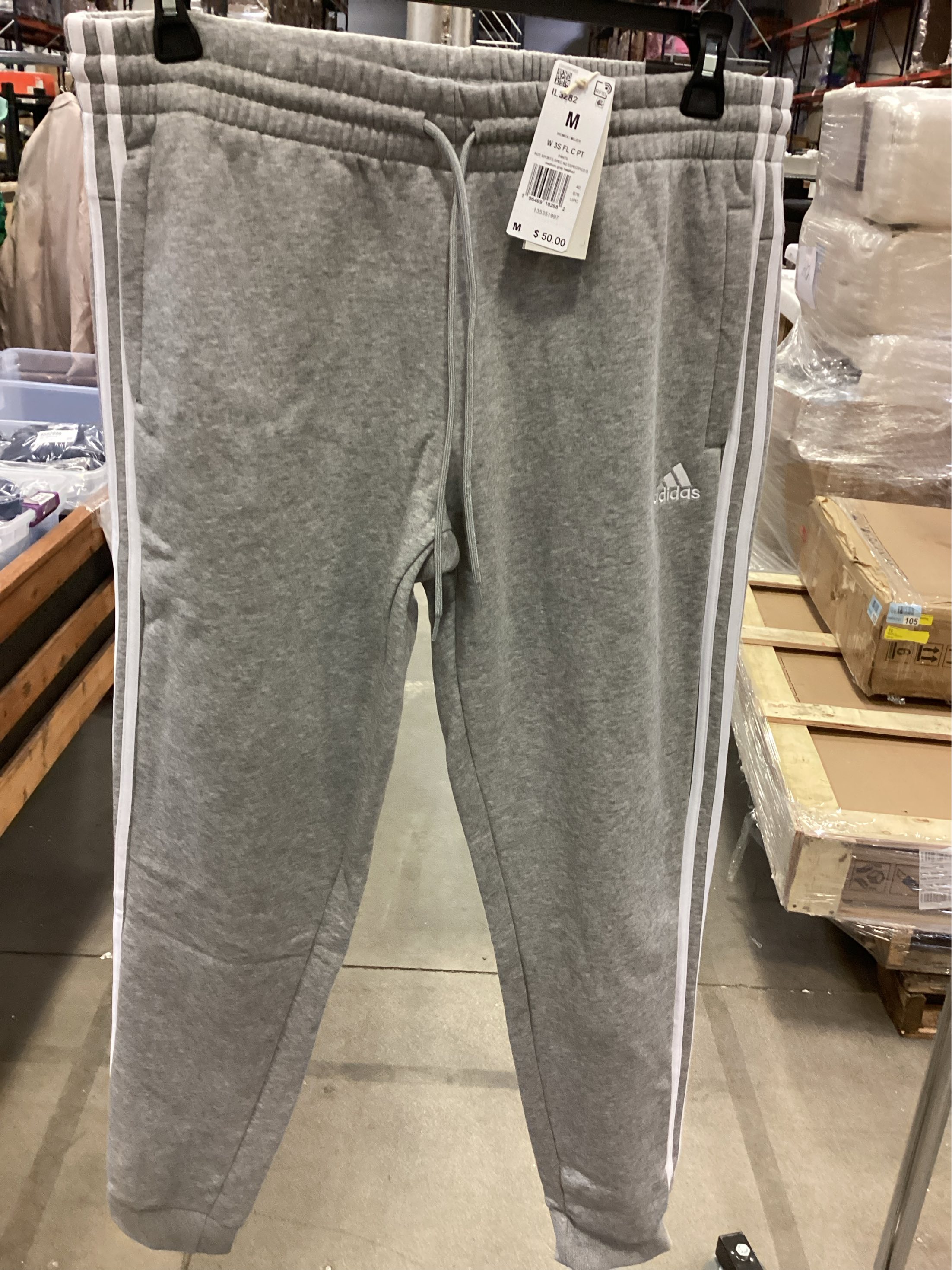 SIZE MEDIUM.  adidas Women's 3-Stripe Cotton Fleece Sweatpant Jogger - Gray - M