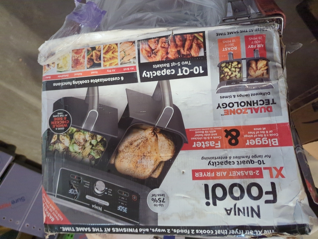 Ninja DZ550 Foodi 10 Quart 6-in-1 DualZone Smart XL Air Fryer with 2 Independent Baskets, Smart Cook Thermometer for Perfect Doneness, Match Cook & Smart Finish to Roast, Dehydrate & More, BLACK