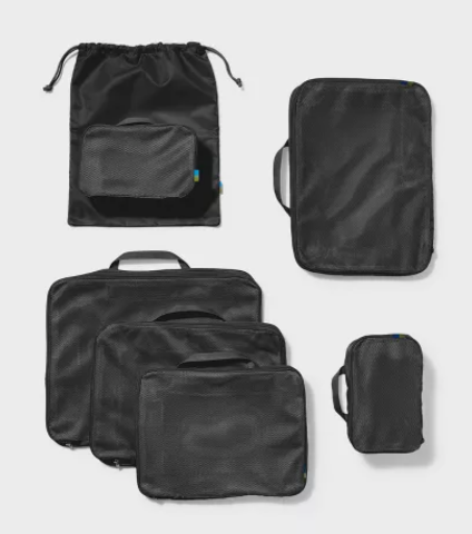 7pc Packing Cube Set with Compression - Open Story™ Black: Travel Organizer, Solid Pattern, Zipper Closure