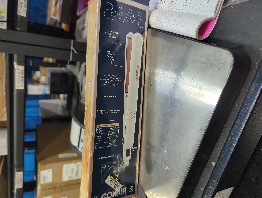 Conair Double Ceramic Flat Iron, 1-Inch Flat Iron Hair Straightener, Five Heat Settings, Extra Long Floating Plates, White