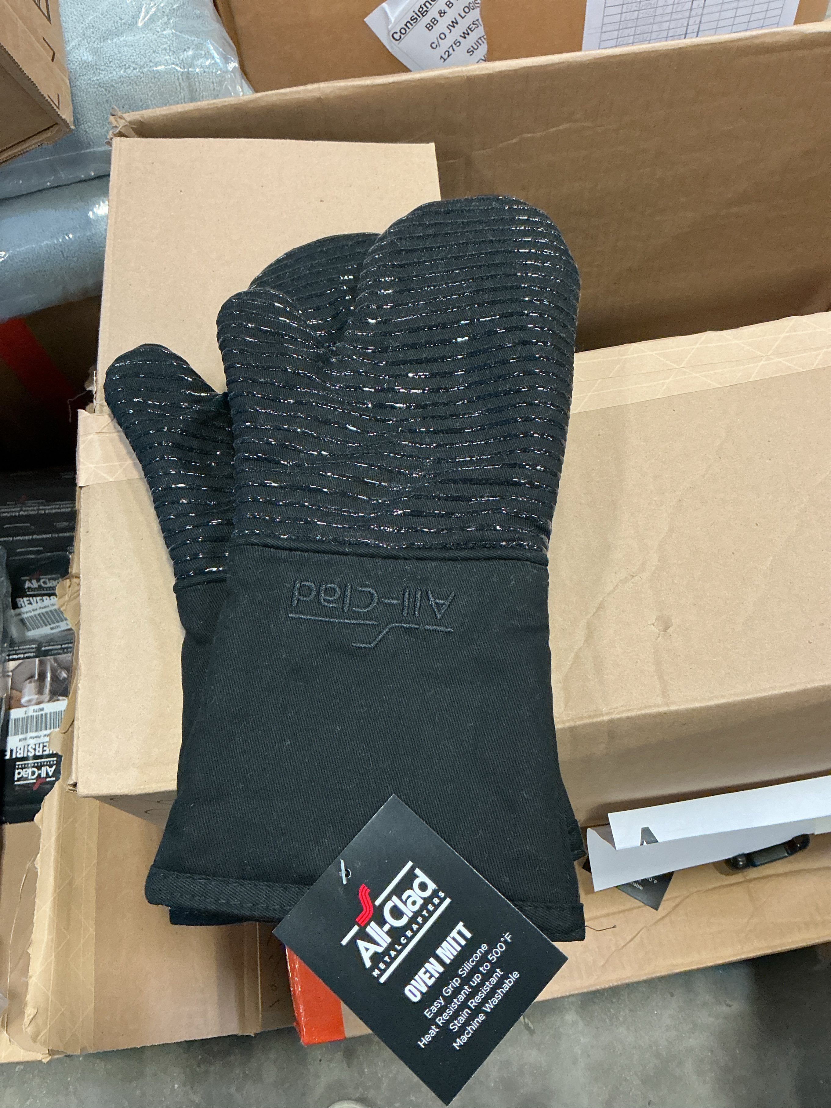 All-Clad Silicone Oven Mitts: Heat Resistant up to 500 Degrees - 100% Cotton & Silicone, 14x7 Oven Mitt for Kitchen and Barbecue, 2-Pack, Black