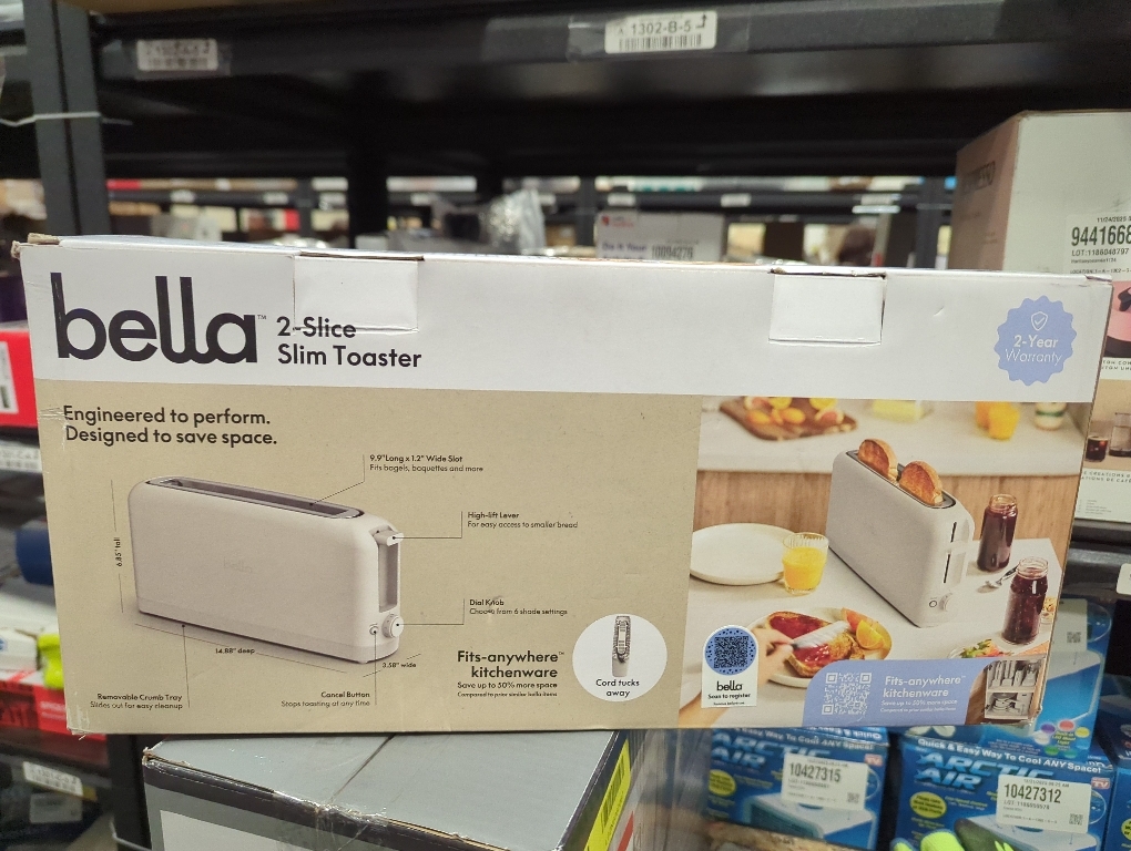 bella 2 Slice Slim Toaster, Fits-anywhere  Kitchenware, 6 Setting Shade Control with Reheat & Cancel Buttons, Fits sourdough, 10  Long Slot, Anti Jam & Auto Shutoff, 900 Watt, Oatmilk