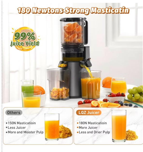 Cold Press Juicer Professional Slow Masticating Juicer for Whole Vegetables & Fruits with High Juice Yield Black
