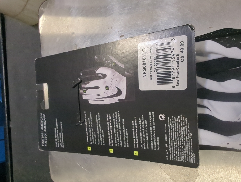 White & Black Size Large Nike Youth Torque 2.0 Receiver Gloves