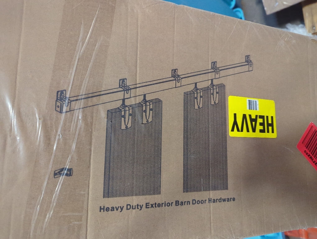 144/12FT Double Barn Door Hardware Kit Box Rail, Exterior Barn Door Hardware Kit Wall Mount, Heavy Duty Aluminium Alloy Track (No Panel)