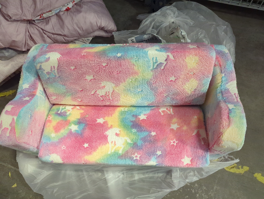 Elevon Wider Seating Toddler Couch, 2-in-1 Sofa Soft Chair for Boys Girls, Flip Open Convertible Sleeper for Playroom, Glowing Rainbow