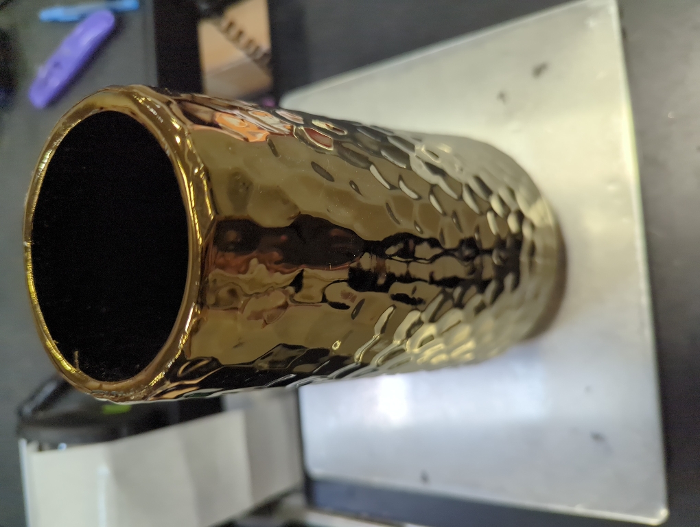 Vase Golden With Ridges With Black Interior