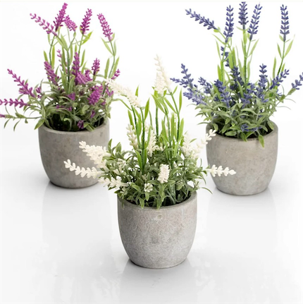 Velener Artificial Lavender Flowers(Pink/White/Purple), Small Fake Lavender Plants Pot Set of 3 - Faux Lavender Flowers for Farmhouse/Home