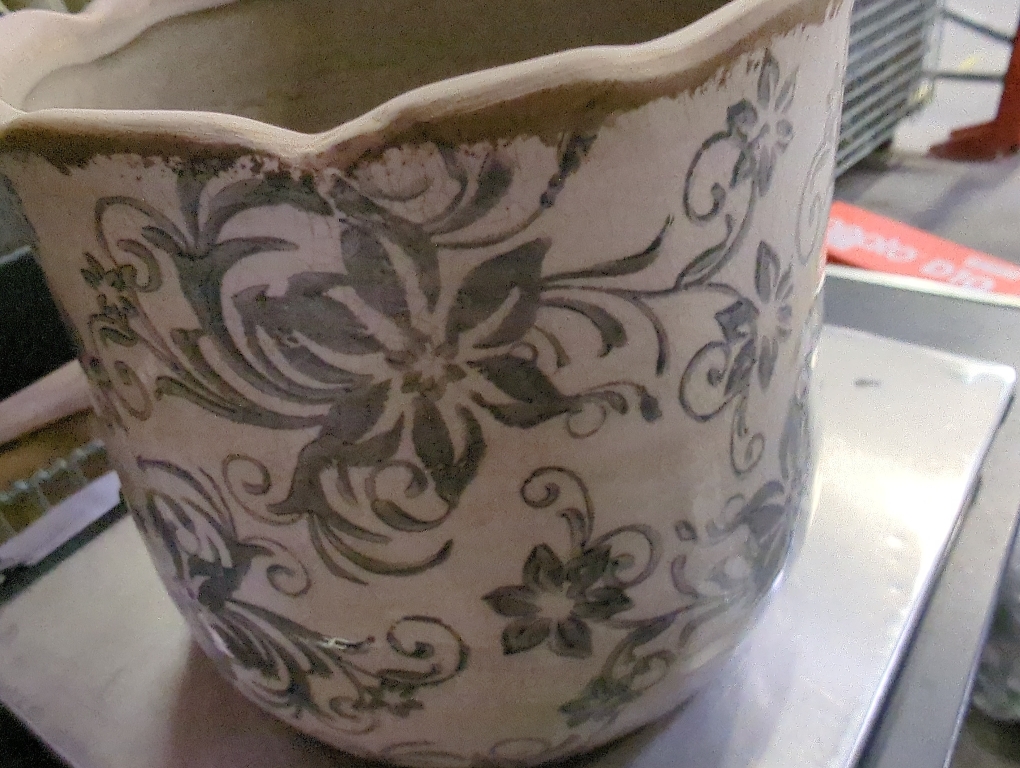 Nearly Natural  Tuscan Ceramic Gray Scroll Planter