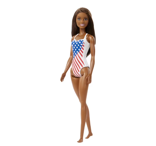 Barbie GPB17 Beach Blonde Doll One-Piece Swimsuit with American Flag Inspired Design for Children Toy
