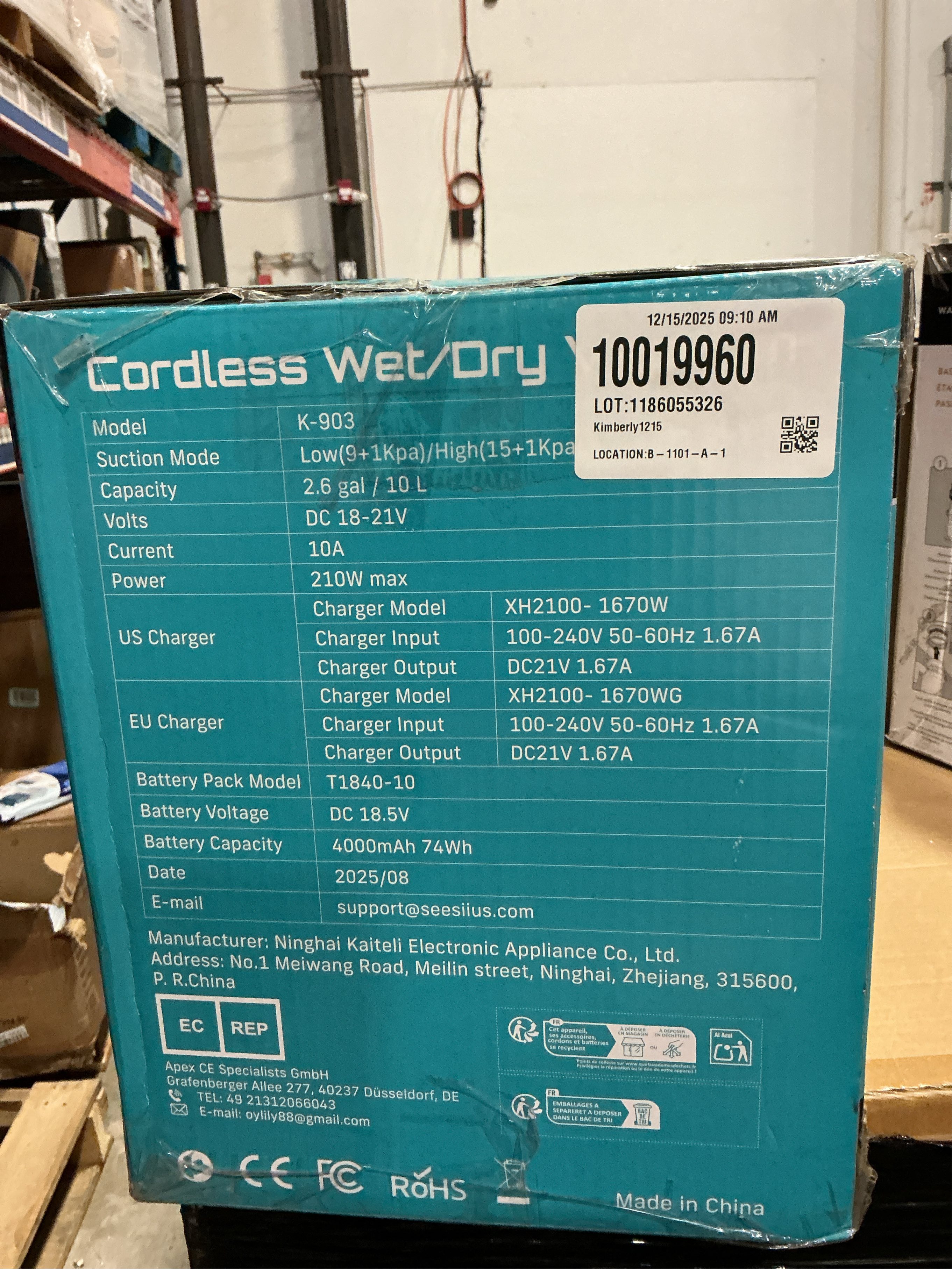 Seesii Cordless Shop Vac Wet and Dry, 2.6 Gallon Small Shop Vac with Accessory Storage Holder, 2 x 4.0Ah Batteries, 3-in-1 Wet Dry Vacuum with HEPA Filter, Strap, Ideal for Garage, Car, Workshop