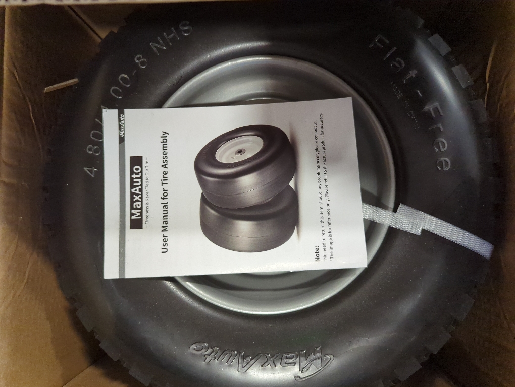 MaxAuto Wheelbarrow Tires 4.80 4.00-8 Flat-Free 4.80/4.00-8 Tire and Wheel w/Grease Fitting, 3 Centered Hub, 3/4 Bearings, 4.80 4.00-8 Tire for Hand Truck, Trolley, Garden Cart, Wagons, Gray