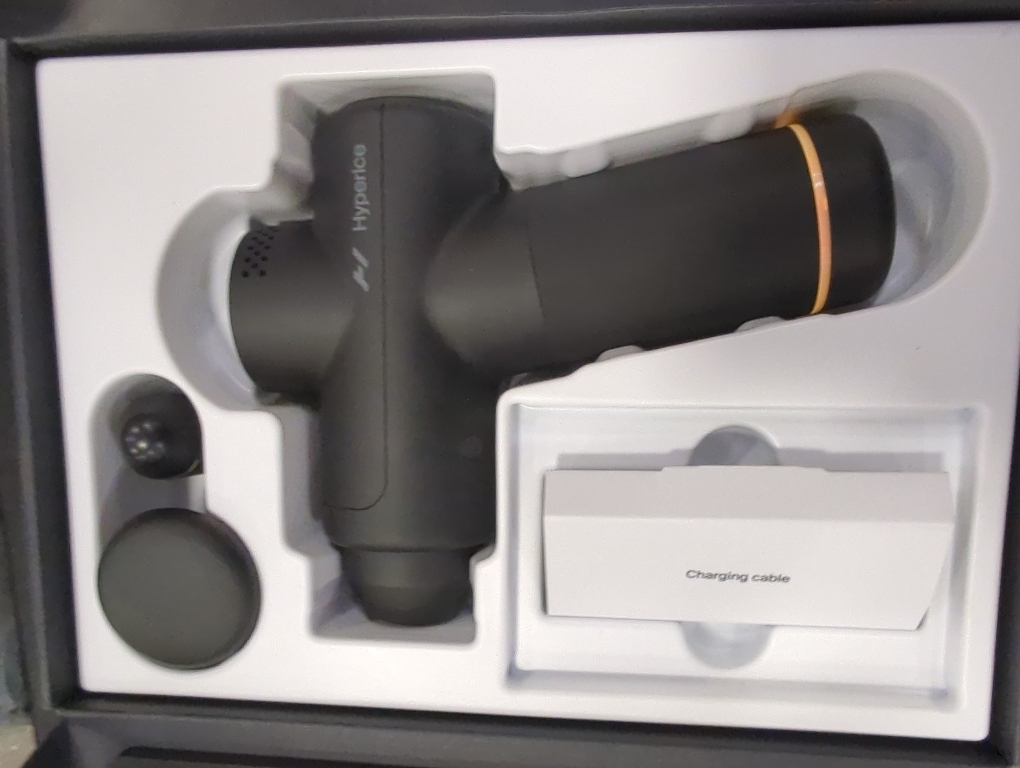 Hyperice Hypervolt Go 2 - Black - Featuring Quiet Glide Technology - Handheld Percussion Massage Gun - 3 Speeds, 2 Interchangeable Heads - Helps Relieve Sore Muscles and Stiffness