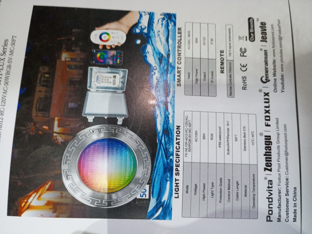 Pool Lights for Inground Pools, 10-Inch RGB LED Color-Changing Underwater Light, 50W, AC 120V, 50ft Cable with Controller, Remote & APP Control, IP68 Waterproof, Pool Niche Included