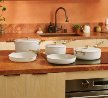 Our Place 8-piece Essentials Ceramic Nonstick Cookware Set MISSING THE BIG POT WITH LID ONLY 6 PIECE SET