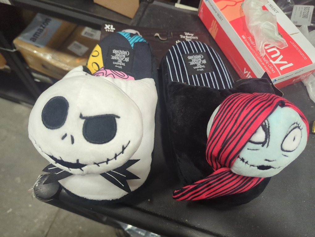 Size XL 11-12 Color Black Disney Ladies Nightmare Before Christmas Slippers - Ladies Classic Jack Skellington Slip On 3D Plush Slippers Slip On Slides Shoes