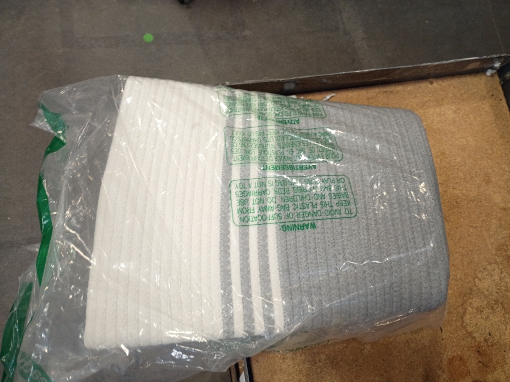 72L Large Laundry Basket with Leather Handles for Living Room Storage, Woven Rope Baskets Bin for Blanket, Kids Toy, Gifts, Wicker Hamper for Bedroom Dirty Clothes, 22x17x12 White Grey