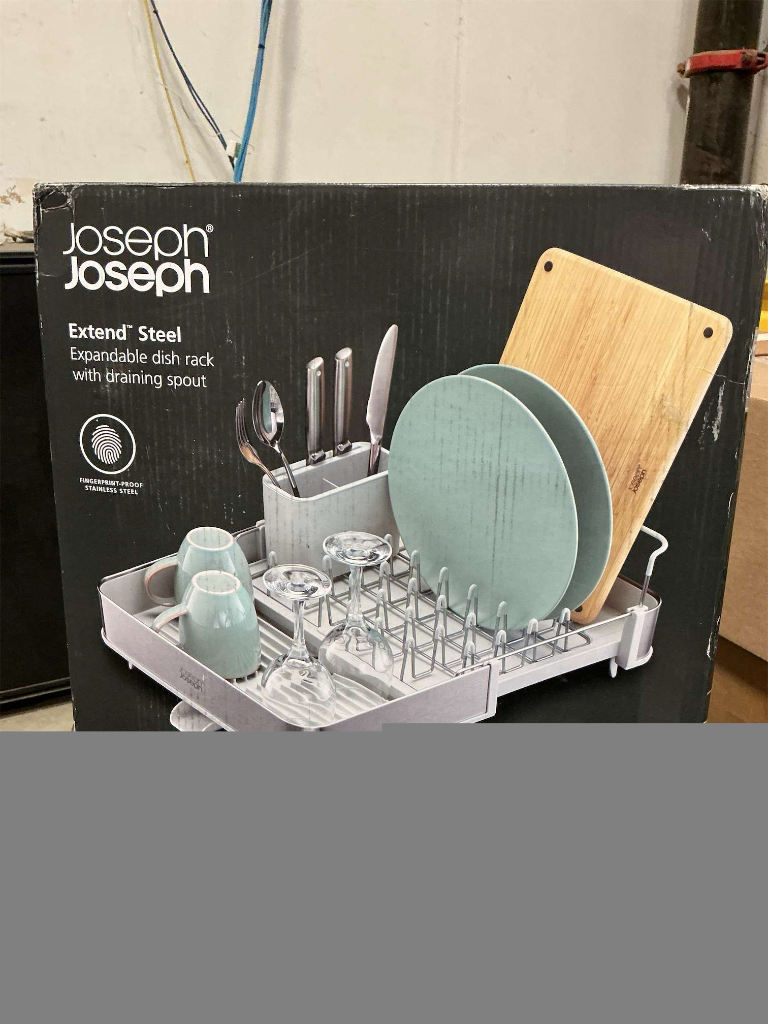 Joseph Joseph Extend Steel Expandable Dish Drying Rack with Removable Cutlery Holder Swivel Draining Spout, Stainless Steel