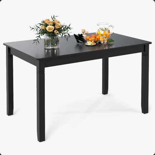 Black Wooden Dining Table for 4 People w/ Rubber Wood Legs Rectangular Table