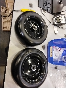 11x4.00-5” NHS Flat Free Lawn Mower Tire and Wheel with 3/4 or 5/8 Bushings, 3.4-4-4.5-5 Centered Hub, Smooth Tread Tire for Zero Turn Mowers, 2 Pack