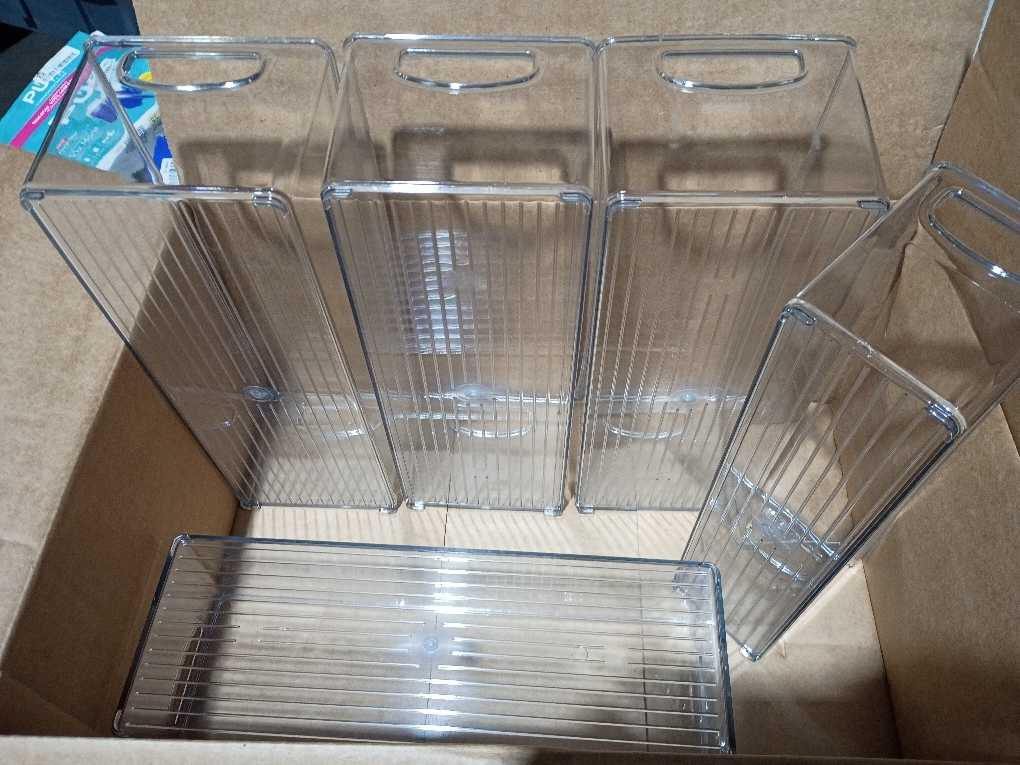 iDesign Plastic Stackable Pantry Bin with Handles, Set of 4, Clear | For Kitchen Cabinets or Fridge, Made in USA