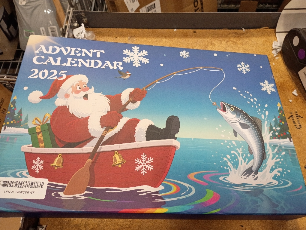 Fishing Advent Calendar 2025 for Men, 24 Days Christmas Countdown Fishing Lure Advent Calendars with Rod Holder, Landing Net, Fish Gripper, Hook, Bait - Christmas Gifts for Father, Husband, Boyfriend