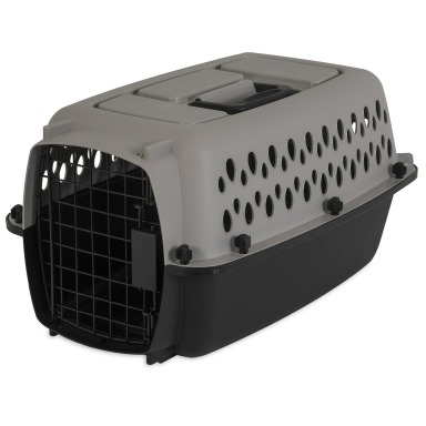 Vibrant Life Pet Portable Kennel for Dogs, Hard-Sided Travel Carrier, Durable, Metal Door, Black & Grey, For Pets up to 10 lbs, 19 L x 12.3 W x 10.8 H