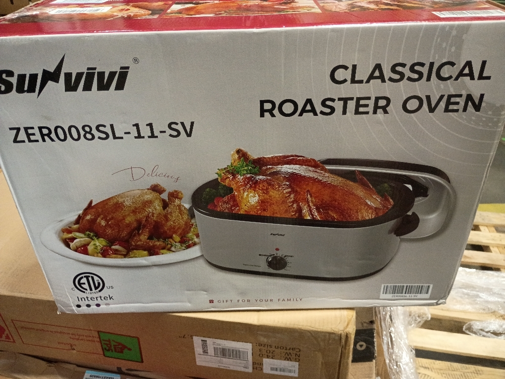 Sunvivi Electric Roaster,28 Quart Roasting Oven with Self-Basting Lid Removable Pan,Turkey Roaster Oven with 150 to 450F Temperature Control Cool-Touch Handles, Sliver. No warranty