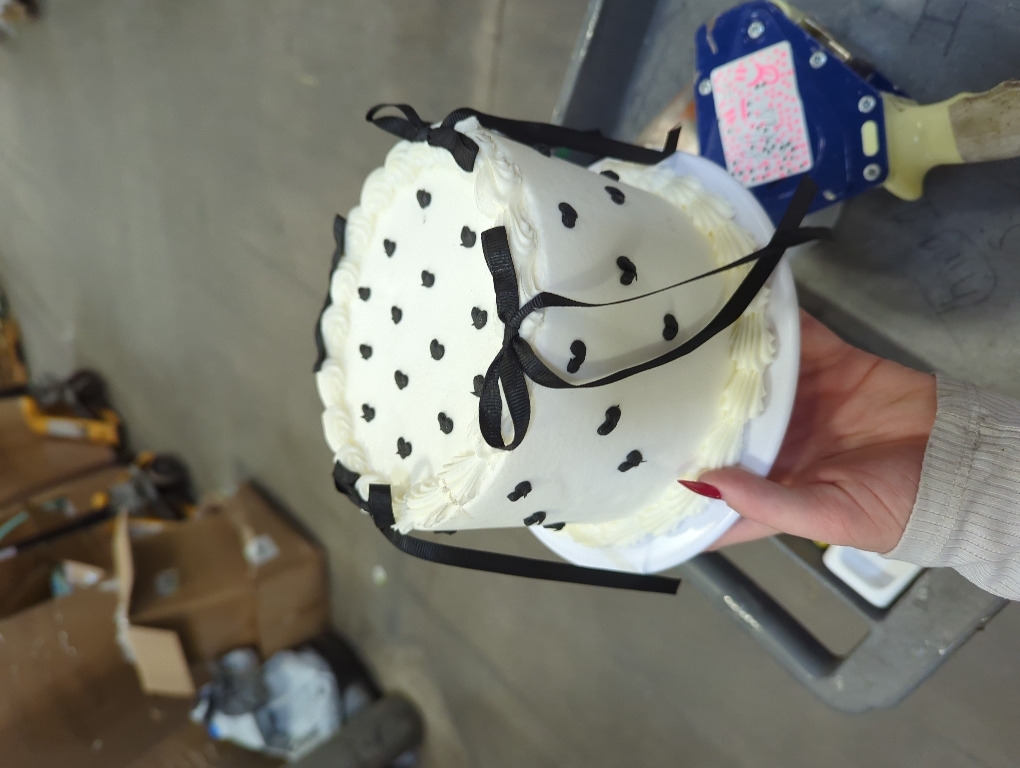 USED ‼️ 6 Inch Black Bow Fake Cake, White Round Artificial Cake Decor Black Bow-round