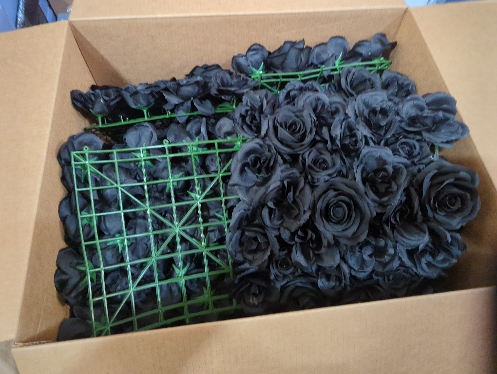 Black Silk Rose Flower Panels Wall, 12 Pcs Artificial Flowers Decoration for Welcome Table, Party, Anniversary, Church Wall, Stage Background, 25x25cm
