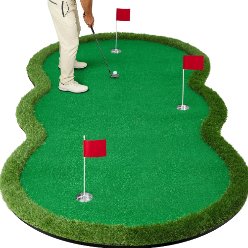 Golf Putting Green Mat, Large Portable Practice Turf with 3 Holes