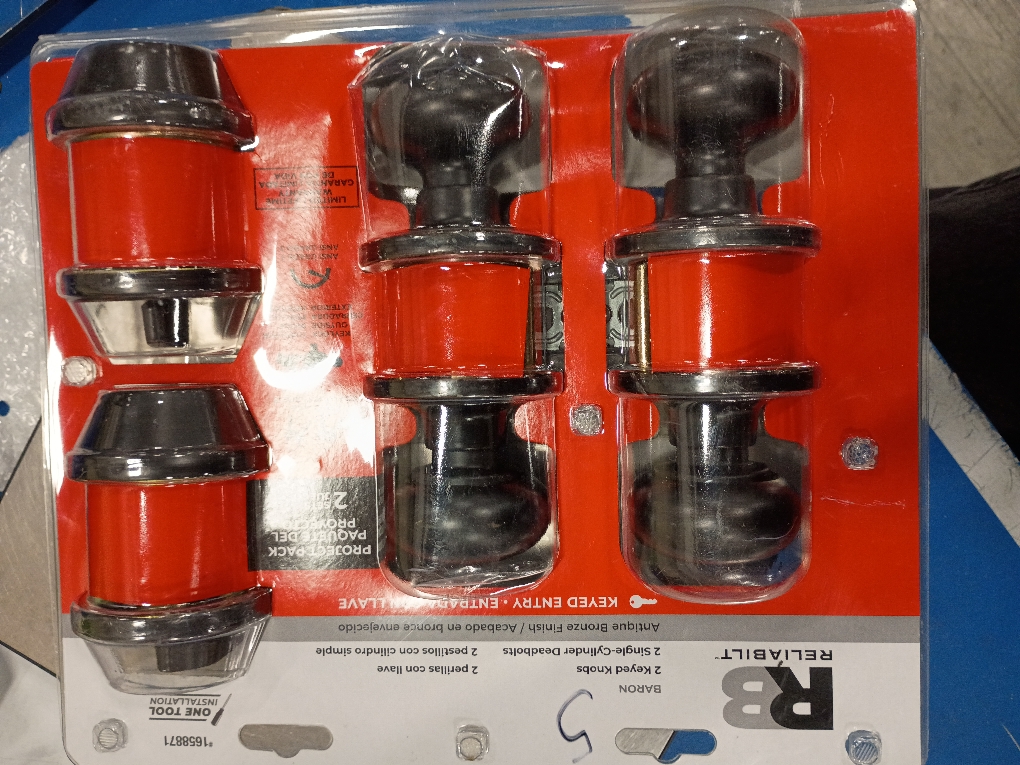 RELIABILT Baron Antique Bronze Exterior Single-cylinder deadbolt Keyed Entry Door Knob Project Pack (2-Pack)