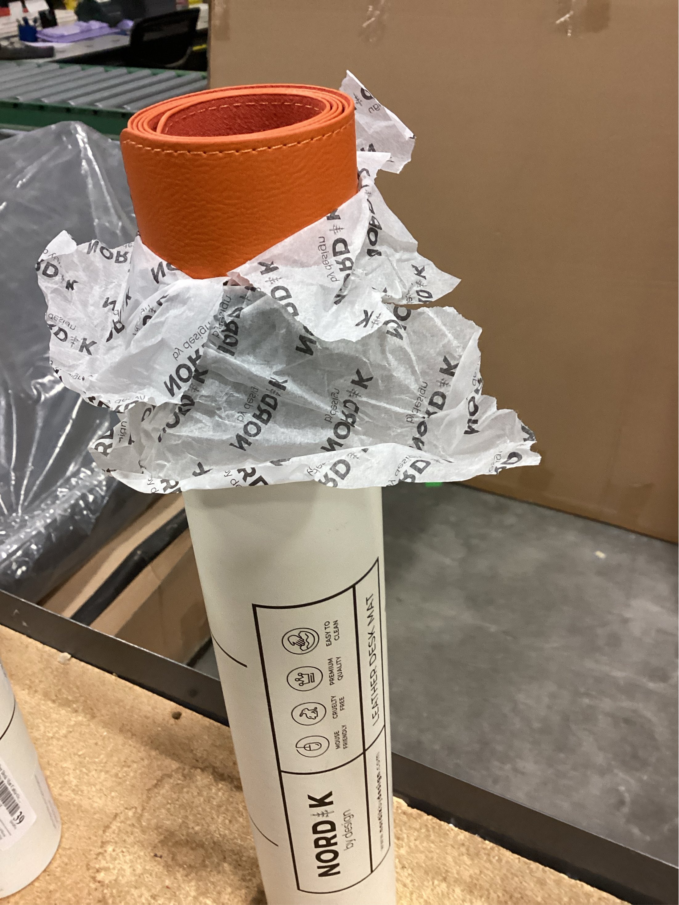 Nordik Leather Desk Mat Cable Organizer - Tangerine Orange 35 X 17 inch - Premium Extended Mouse Mat for Home Office Accessories - Non-Slip Vegan Leather Desk Pad Protector & Desk Blotter Pad