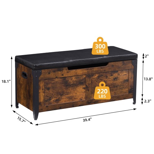 Garvee Storage Chest, Wooden Storage Trunk with Metal Frame, Entryway Shoes Bench with Cushion, Large Storage Organizer, 39.4 Lift-Top Storage Chest with 2 Hinges for Bedroom, Living room