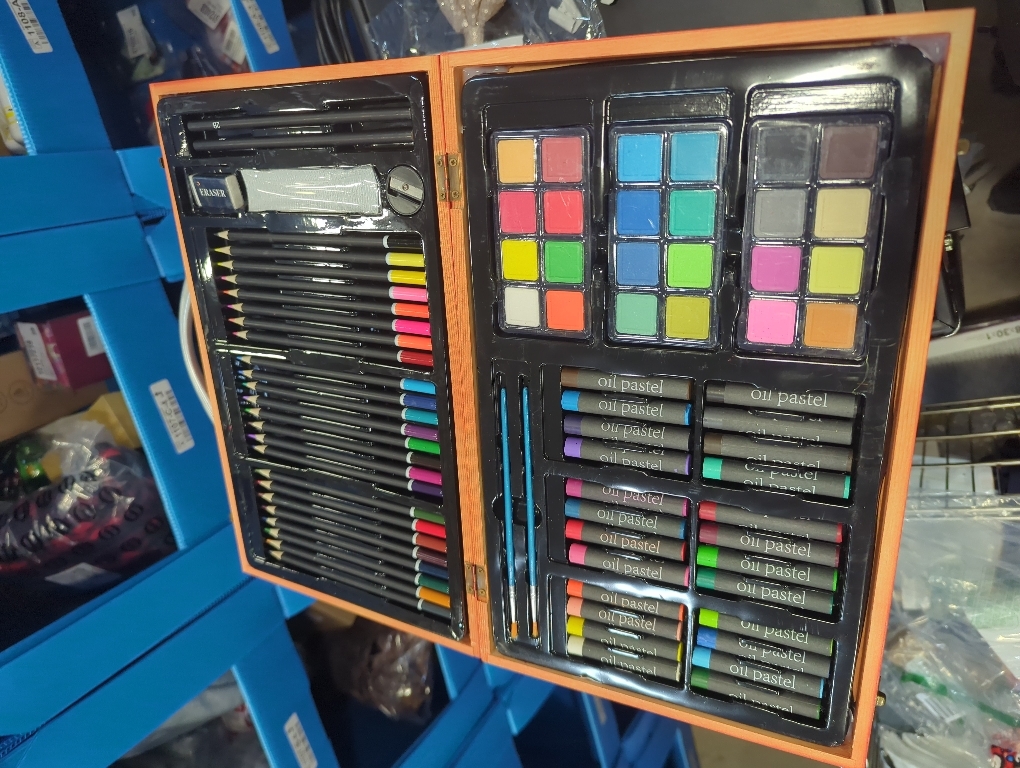 US 80 Piece Deluxe Artist Studio Creativity Set Wood Box Case - Art Painting, Sketching Drawing Set, 24 Watercolor Paint Colors, 24 Oil Pastels, 24 Colored Pencils, 2 Brushes, Starter Kit