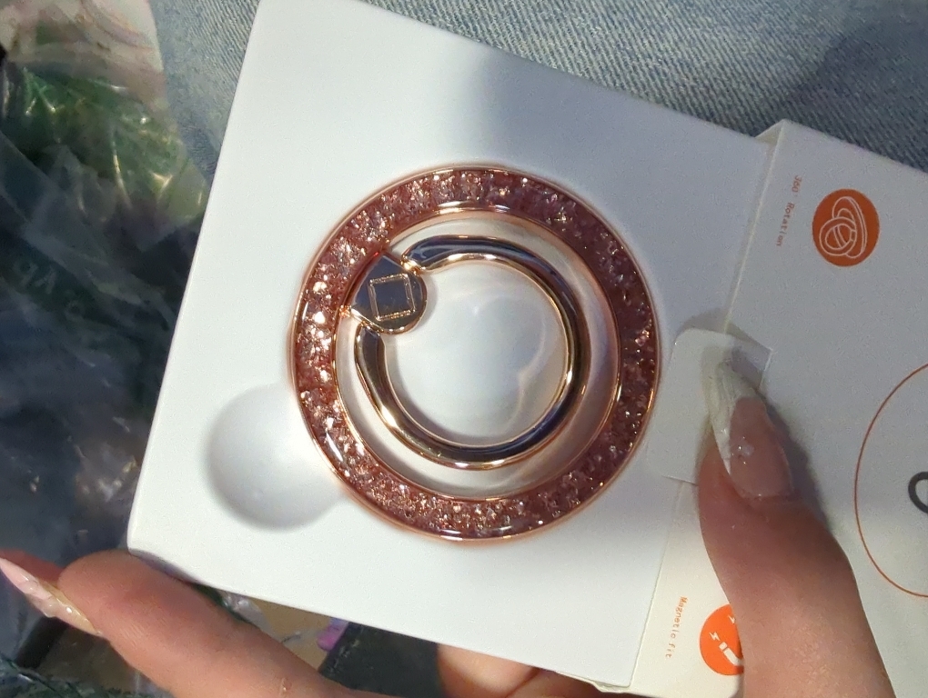 Magnetic Phone Ring for MagSafe Grip [Super Magnet] Gold Twinkle Design Ring Holder Stand, magsafe pop Socket (Rose Gold)