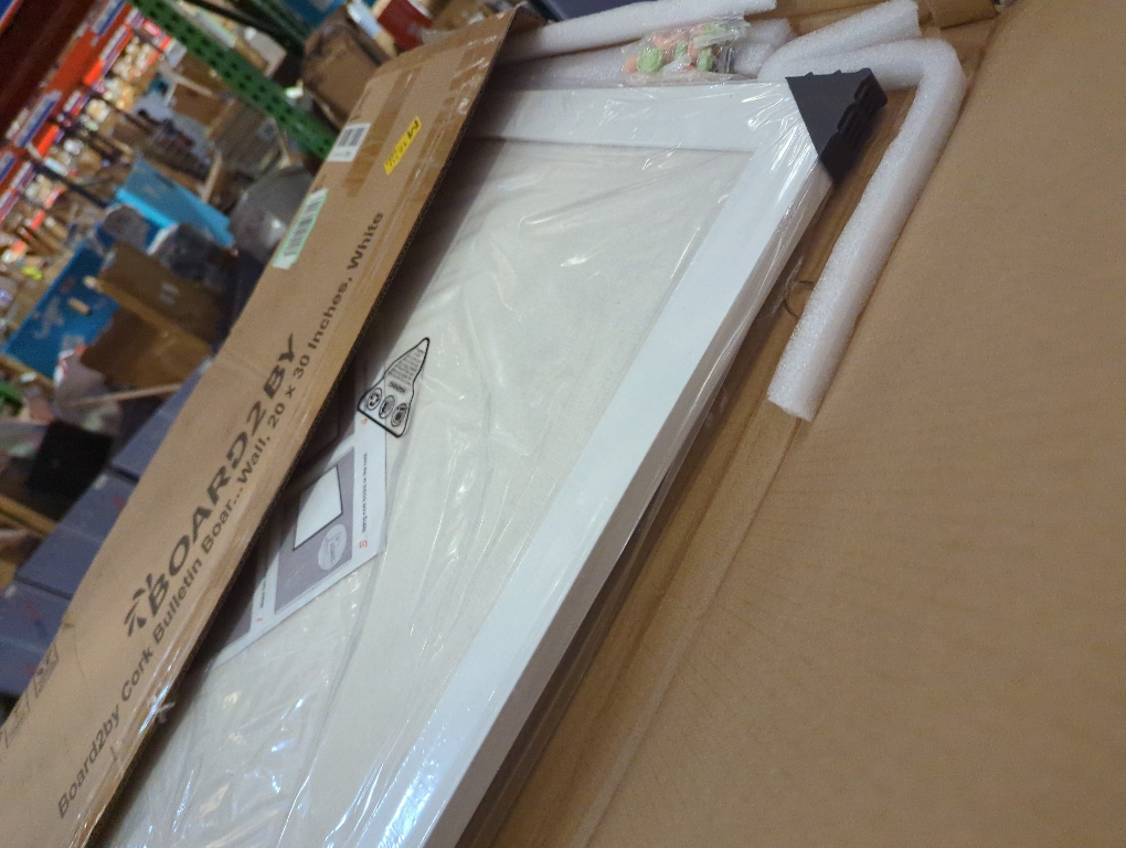 Board2by White Cork Board Bulletin Board with Linen, Wood Framed 30 x 20 Corkboard, Office Board for Wall Decor, Wall Mounted Pin Board Picture Board with 20 Pushpins for School, Home & Office