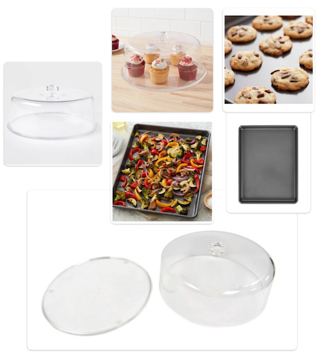 Wilton Ultra Bake Professional 12 x 16 Nonstick Large Baking Pan & 12 Plastic Cake Tray with Lid - Room Essentials™: BPA-Free Round Dessert & Bakery Tray, Dishwasher-Safe, Clear ( has an imperfection on plastic tray)