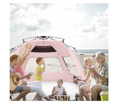 Oileus X-Large 4 Person Beach Tent Sun Shelter - Portable Sun Shade Instant Tent for Beach with Carrying Bag, Stakes, 6 Sand Pockets, Anti UV for Fishing Hiking Camping, Waterproof, Pink