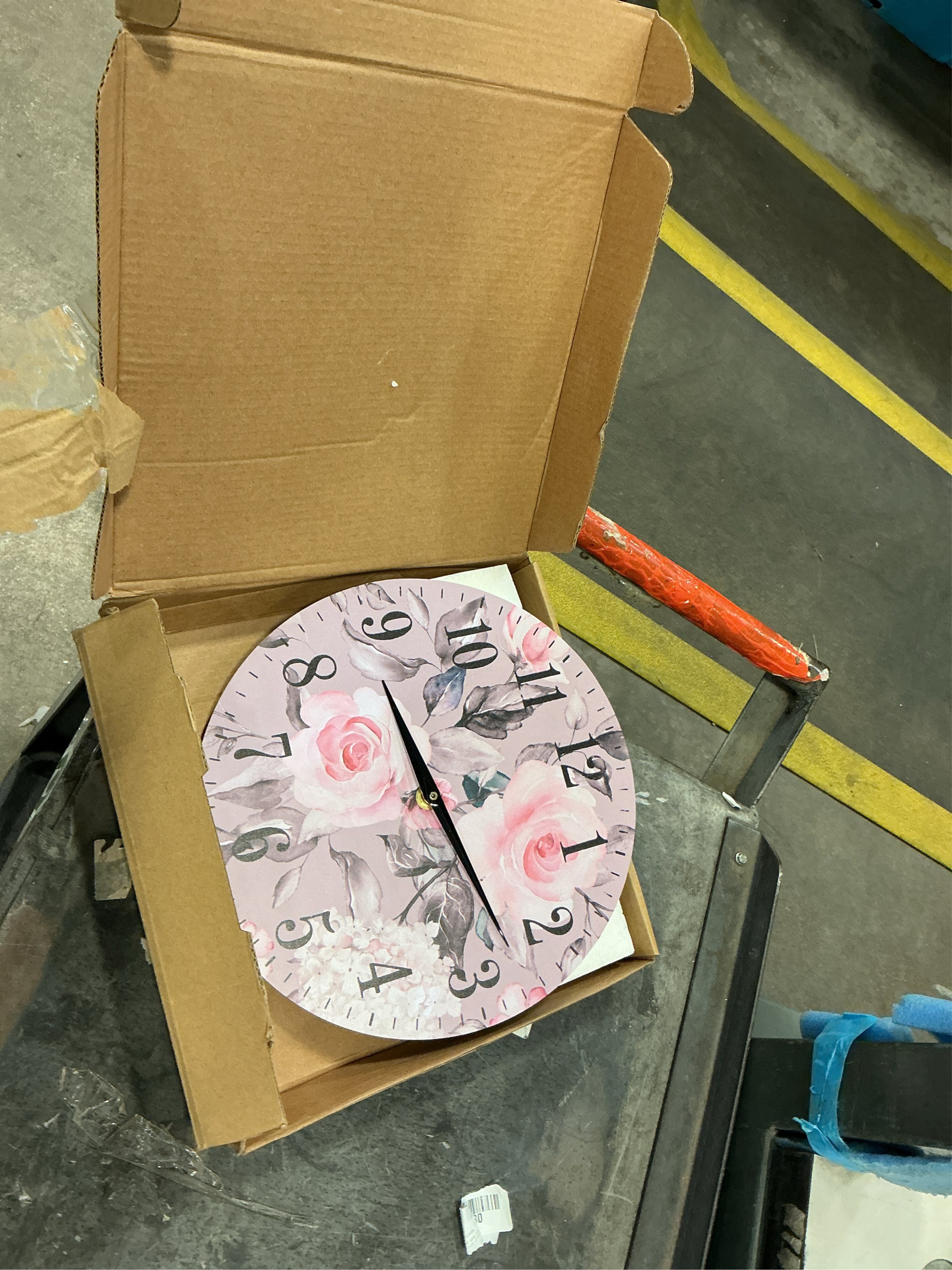 Mxocom Pink Flowers and Leaves Wall Clock Artistic Watercolor Rose Flower Grey Spring 10 Inch Silent Non Ticking Battery Operated Clock Vintage Round Clock for Living Room Bedroom Bathroom Decor