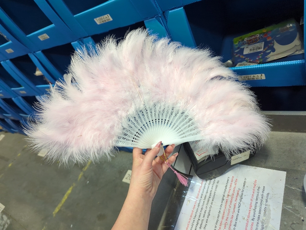 EOSAU Marabou Feather Fans Handheld, 1920s Vintage Hand Fan Foldable Pink