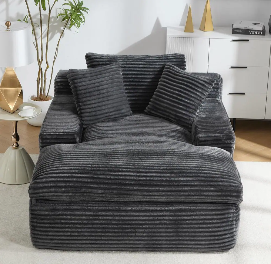 Gray Oversized Upholstered Square Arm Chaise Lounge Full Foam Sofa Couch