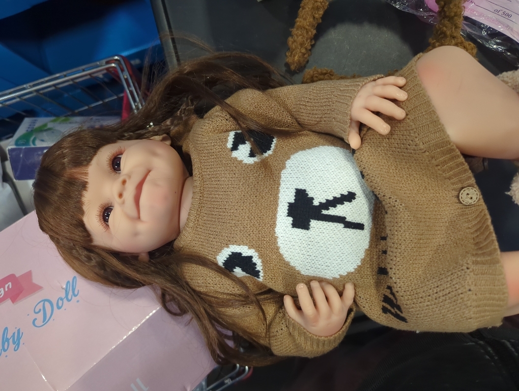 Reborn Baby Doll, 55.88 cm Soft Vinyl, Lifelike Eyes, Deep Brown with Bunny Ears, Collectible