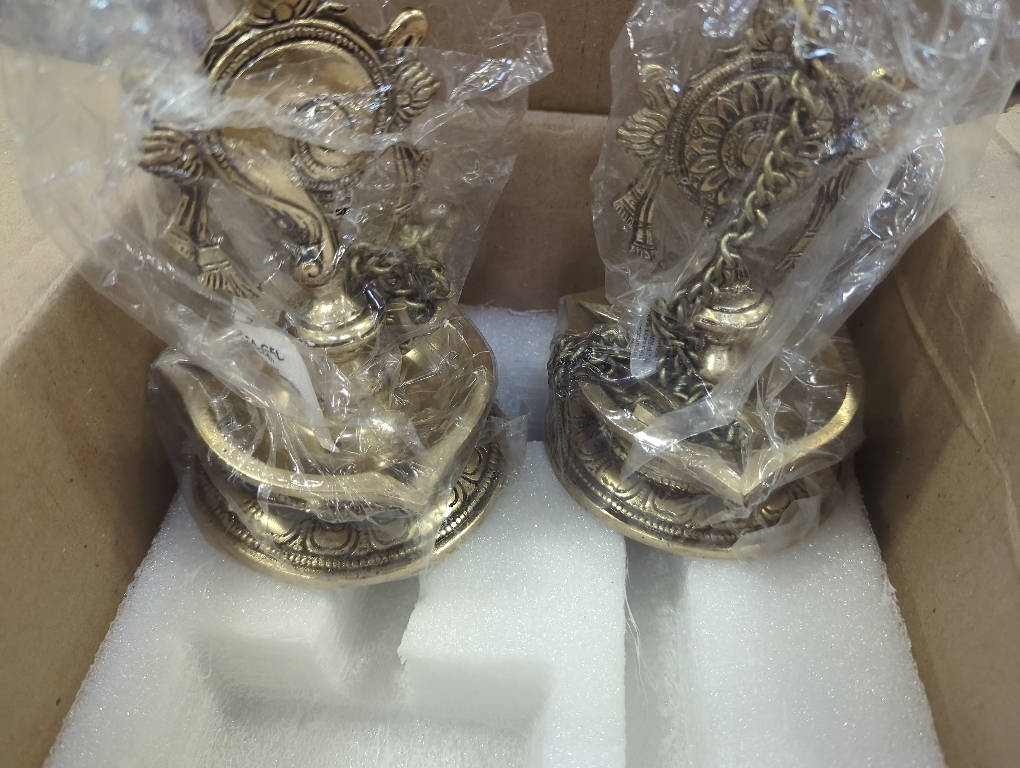 Size 25.75 StonKraft - Pair of Brass Hanging Diya, Oil Lamp, Lamp for Home and Office (Hanging Length 25.75)