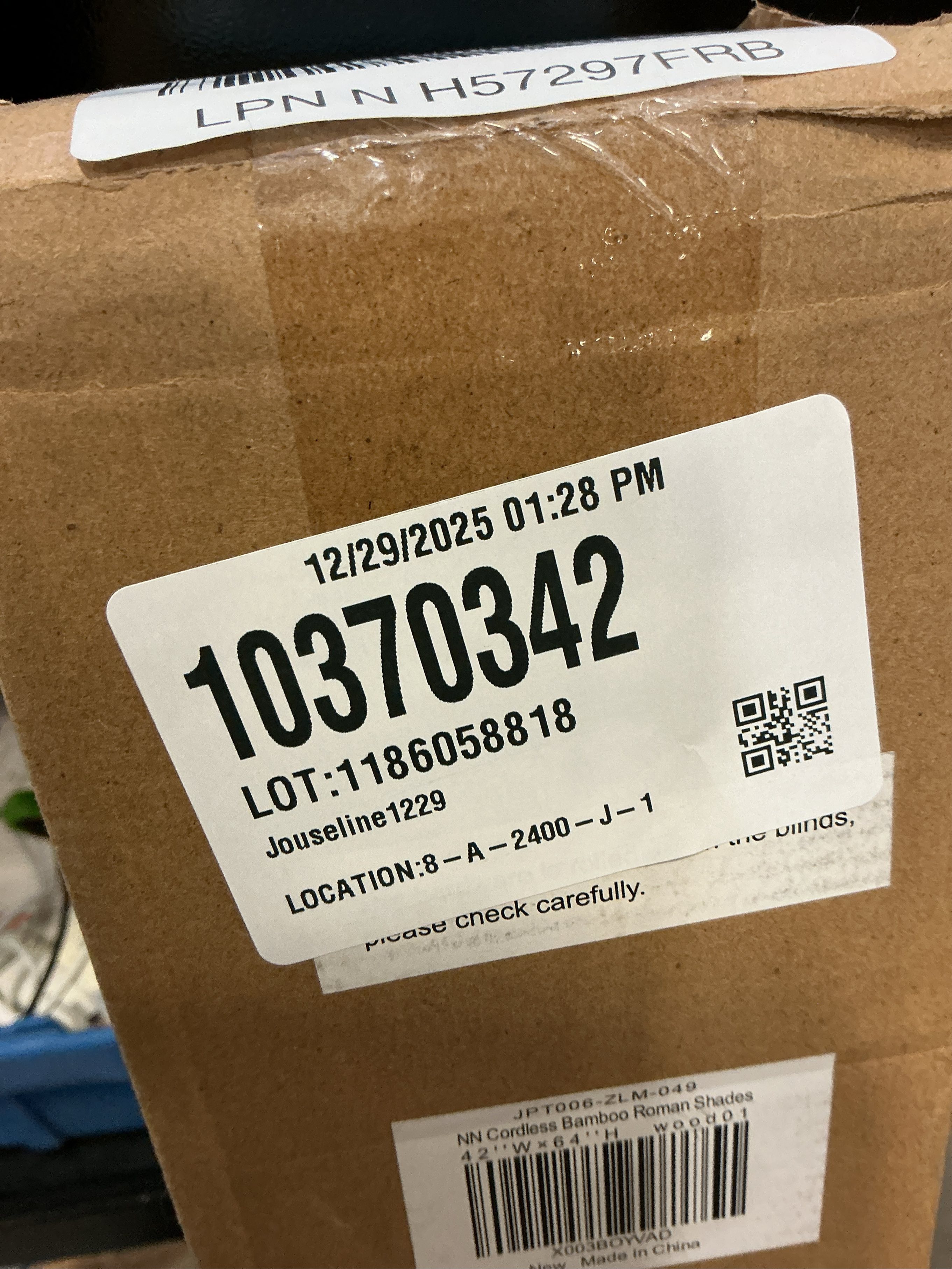 LazBlinds No Tools No Drill Cordless Bamboo Roman Shades, Light Filtering Window Treatment, Roll Up Bamboo Blinds for Windows 42'' W x 64'' H, Wood