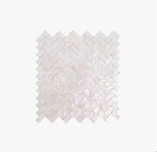 Mother of Pearl 0.6 x 1.2 Seashell Chevron Mosaic Tile Box