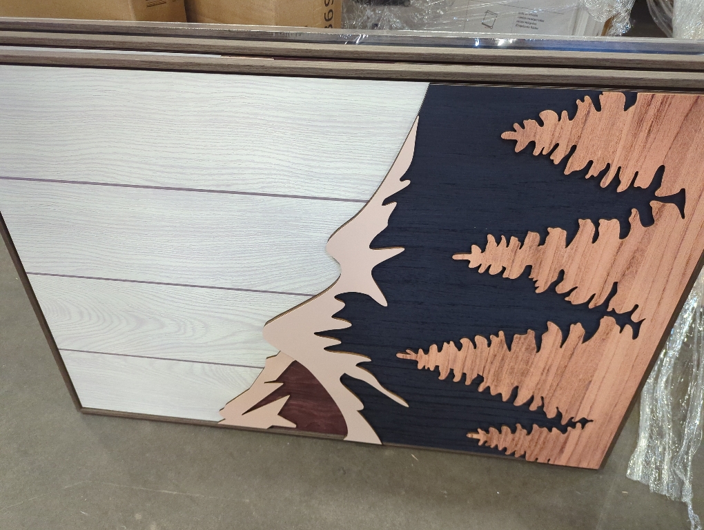 Framed Textured Wood Mountain Wall Art for Living Room, Large 3 Piece 3D Wood Farmhouse Artwork for Walls, Boho Landscape Mountain Forest Sun Wall Art Decor for Bedroom Office Hallway, 24x36 Inch