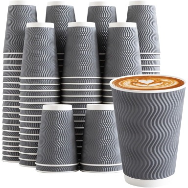 Lamosi 12 oz Disposable Coffee Cups 120 Pack Insulated Corrugated Paper Cup